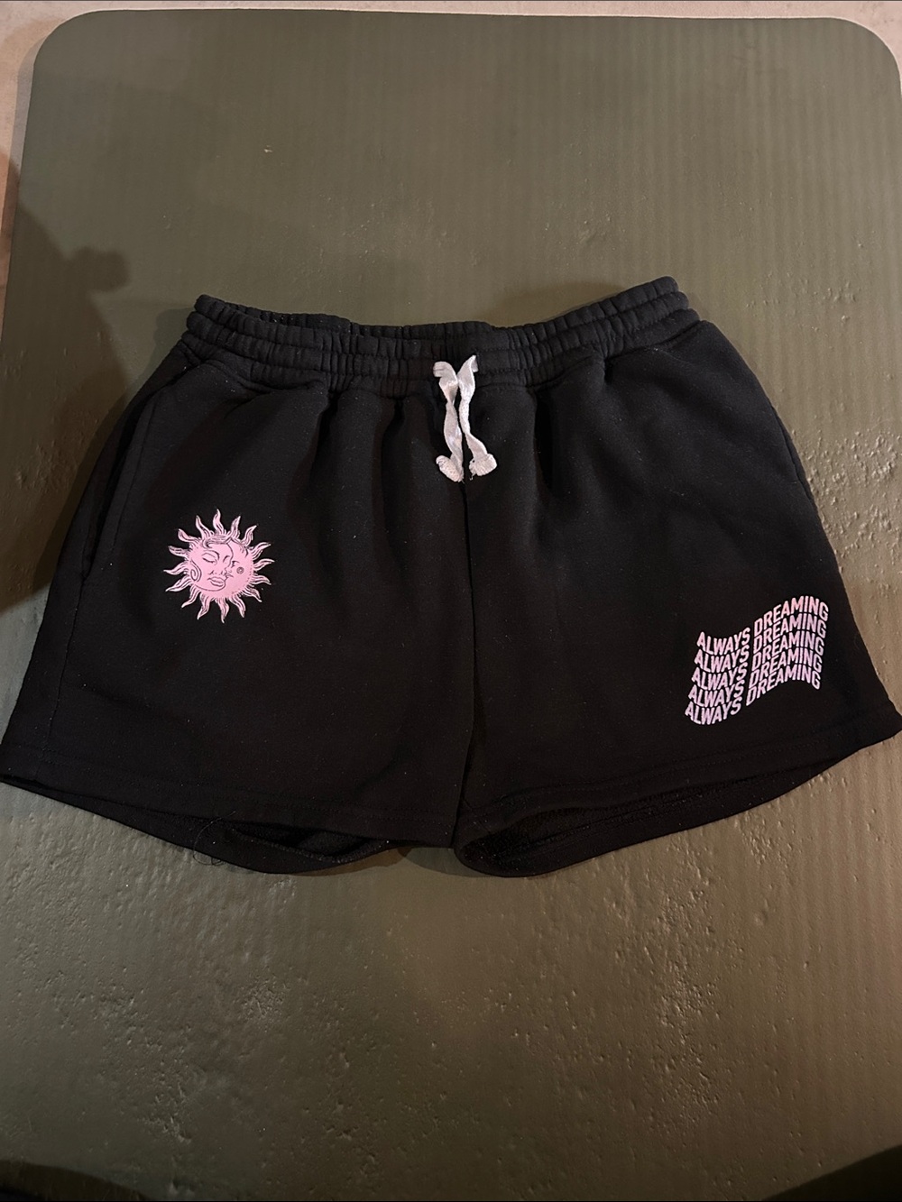 Black Women’s Lounge Shorts with Pink Sun Graphic